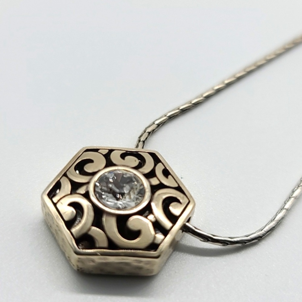 Brighton DECO Collection Swarovski Solitaire Hexagon Reversible pendant NWOT - Picture 4 of 12